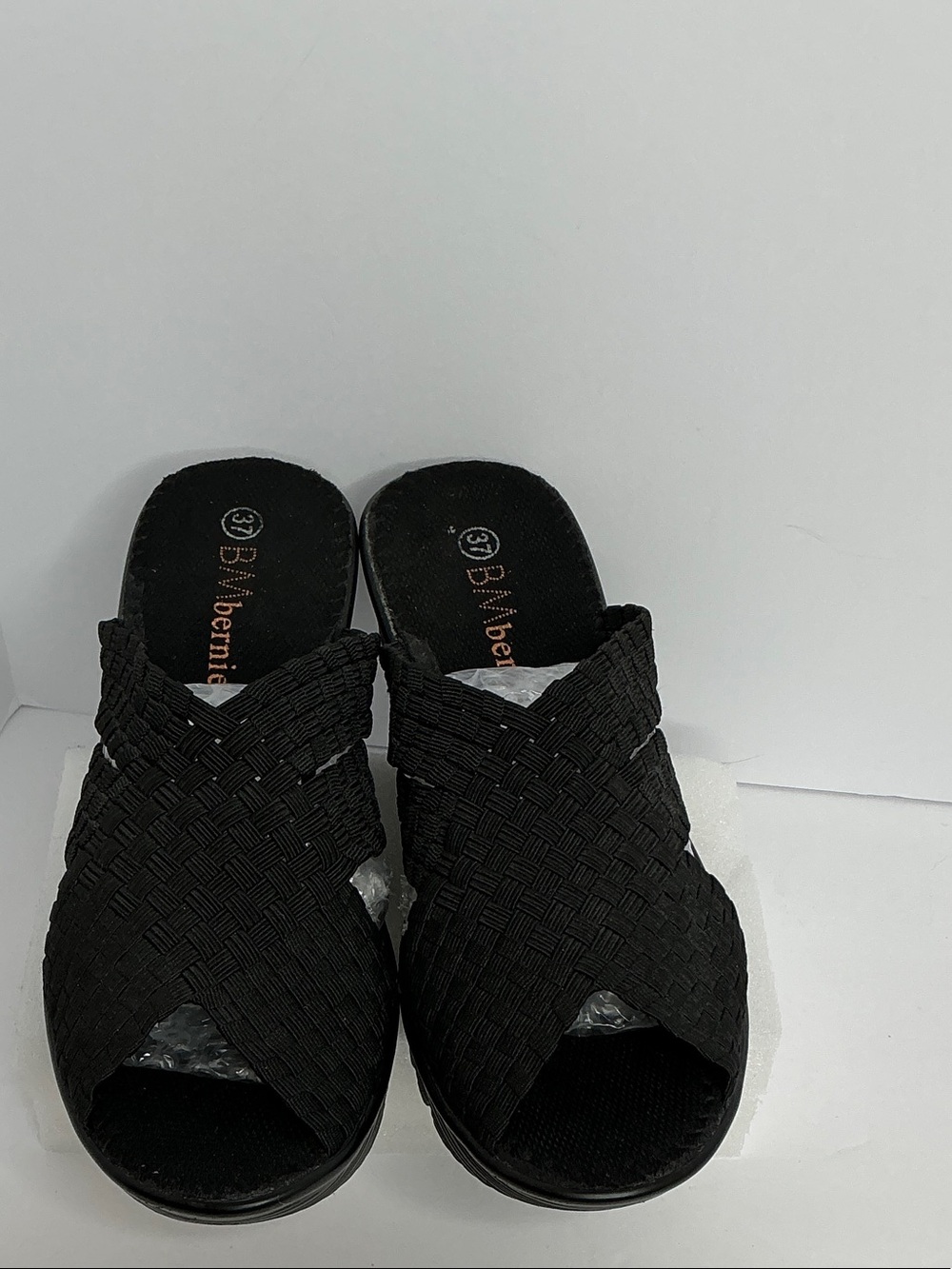 bernie mev. Black Woven Crossband Slide Mules